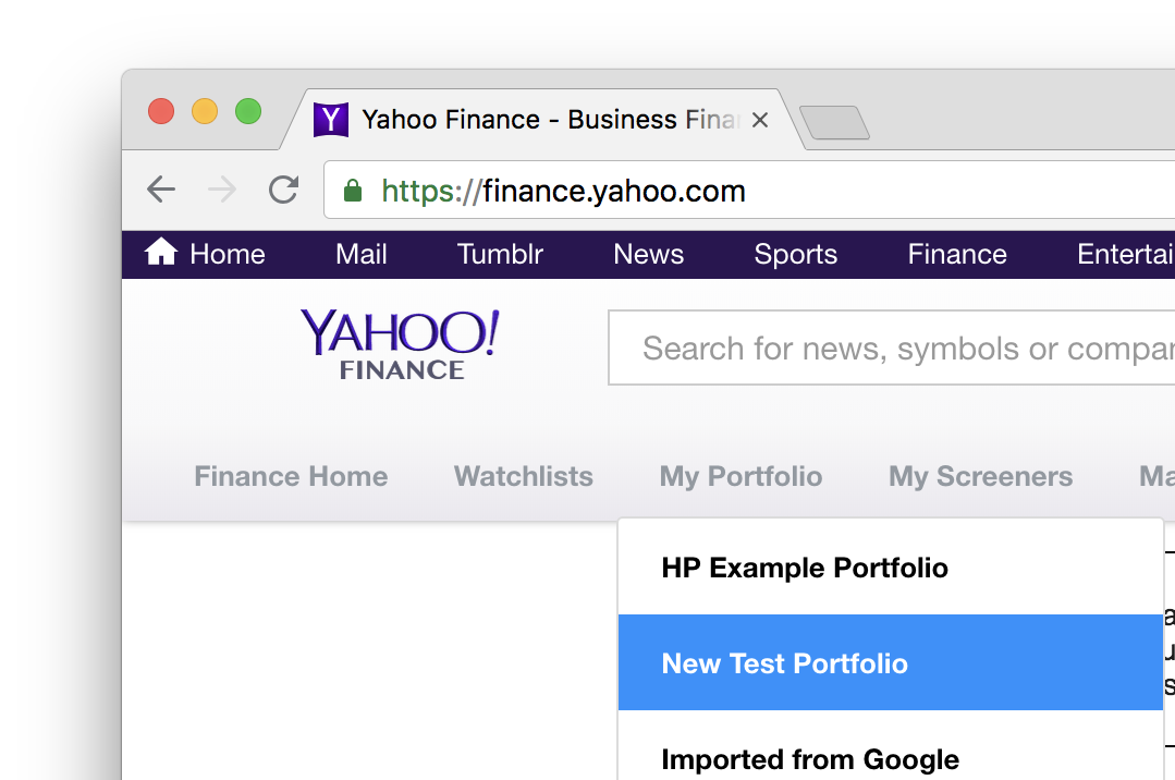 Select Yahoo! Finance Portfolio